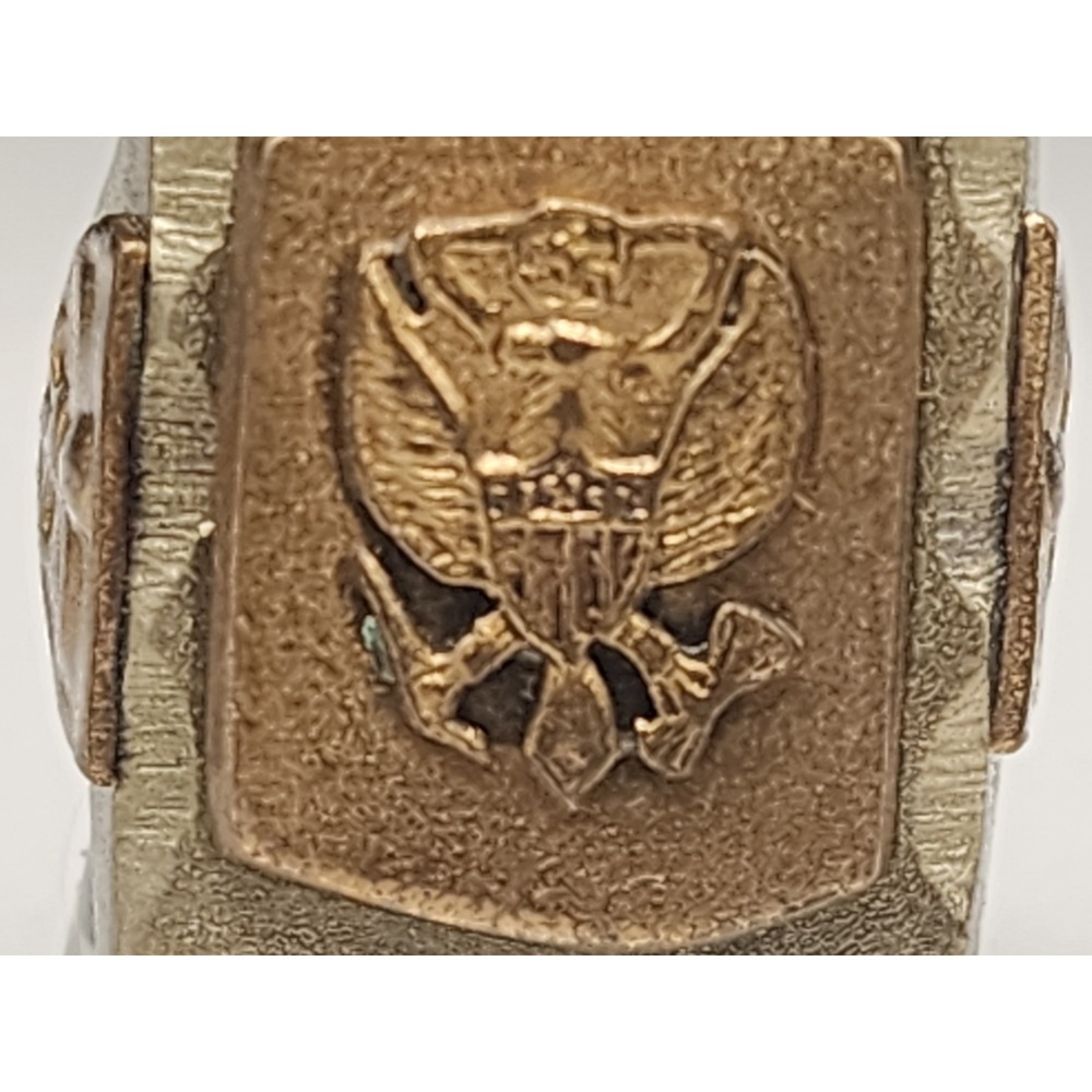 Vintage Mens WWII 1950's Brass US Army Ring Eagle Crest Signet Size 9 READ